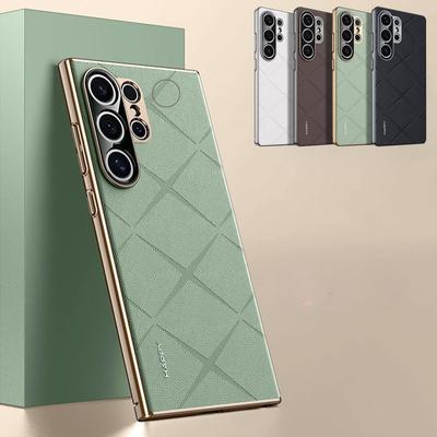 Luxuriöse Leder-Telefonhülle für Samsung S25 Ultra, Schutz der Kameralinse, harte Rückseite, Bumper für Galaxy S25 Plus