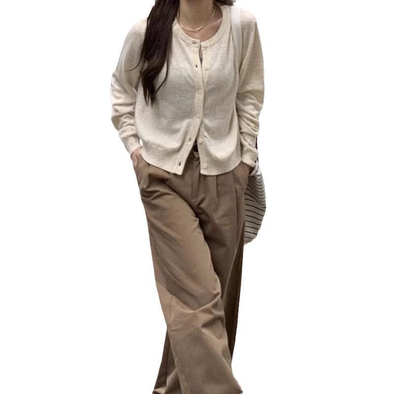 Crew Neck Knitted Cardigan Women's Spring and Autumn Soft and Comfortable Loose Long-sleeved Top New Women's Sweater Jacket