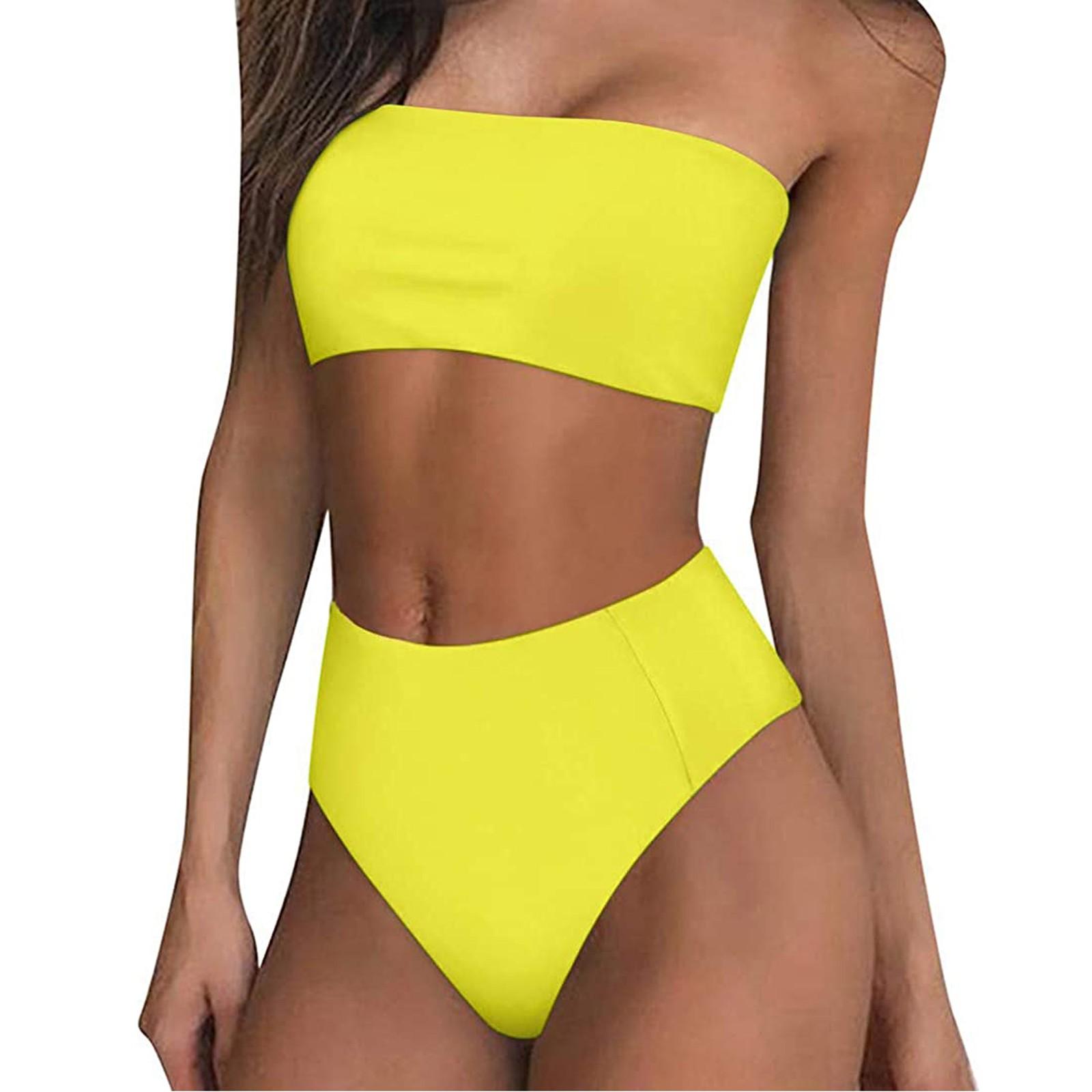 

Женский сексуальный модный однотонный топ без косточек, комплект бикини из двух частей, купальник M жёлтый
