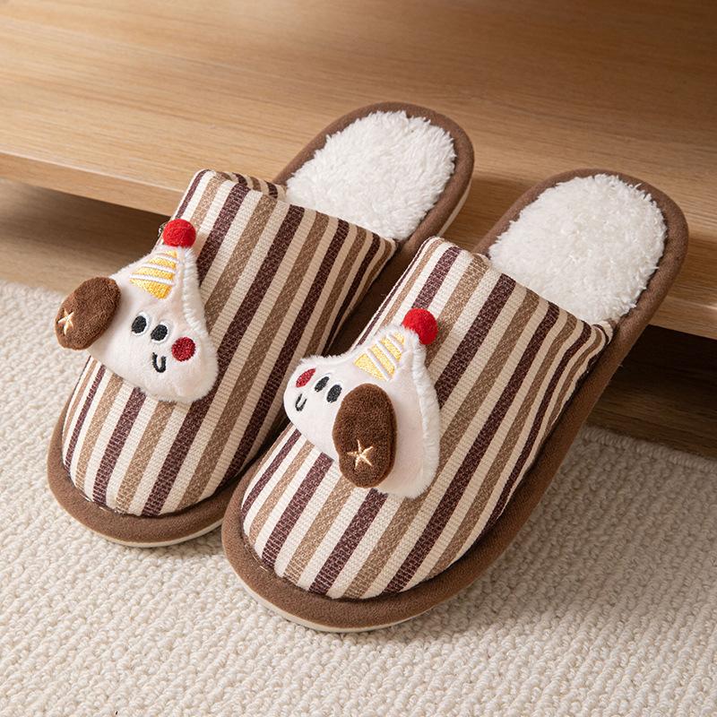 Puppy warm cotton slippers men's winter cute cartoon indoor non-slip floor slippers women's autumn and winter