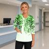 Women's Floral Print V-Neck Scrub Top with Pockets, 3/4 Sleeves and Side Slits for Uniform