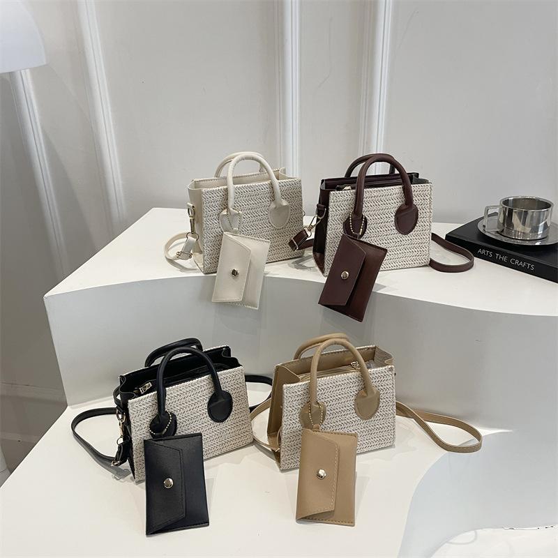A Unique, Trendy, Simple and Fresh Mother-and-child Woven Hand-shoulder Crossbody Bag