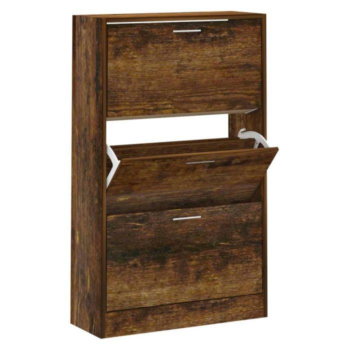 342555 vidaXL Armoire à chaussures Chêne fumé 63x24x103 cm Bois d'ingénierie