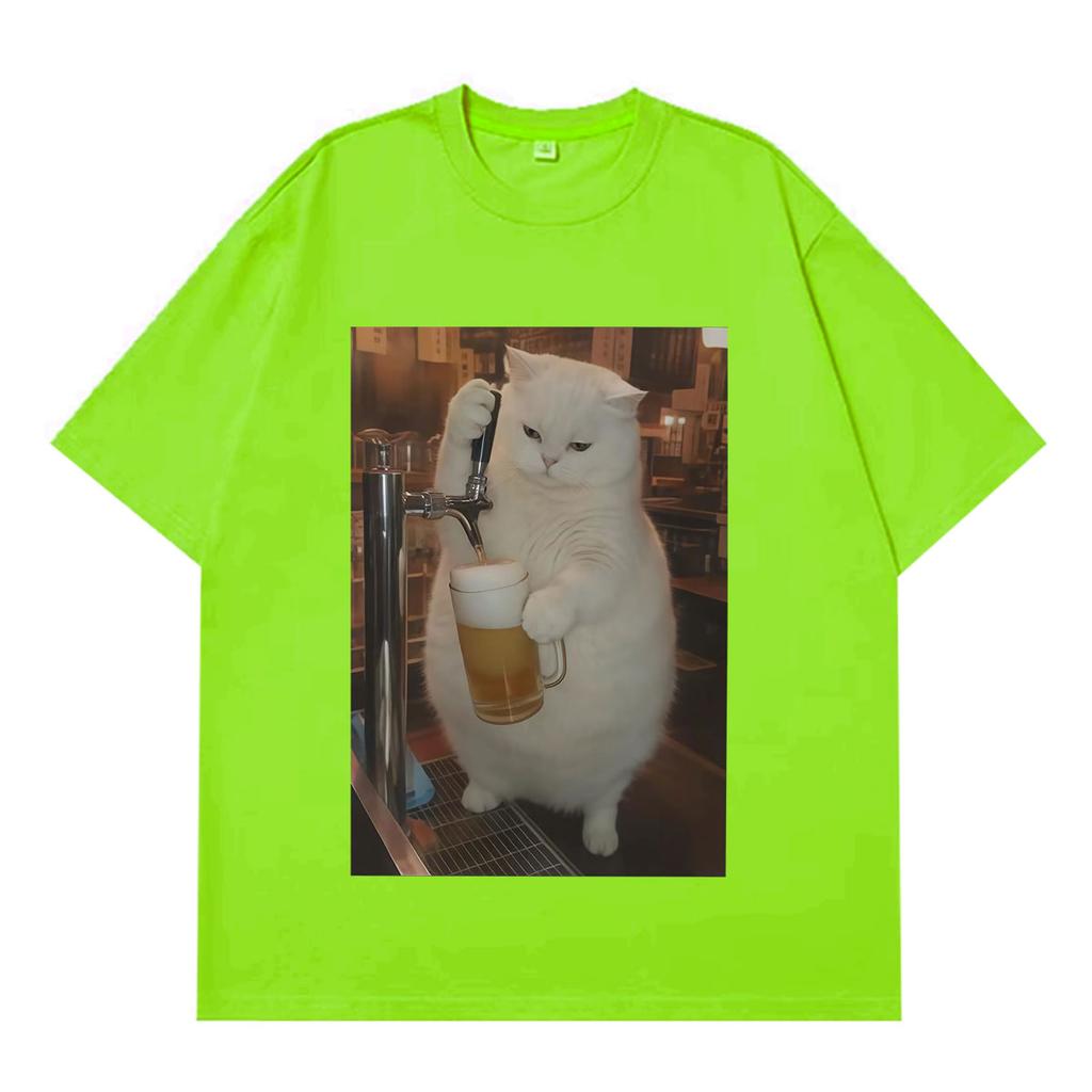 Funny Drinking Cat Meme Tshirt Unisex Unisex Fashion Vintage Tshirt Shortsleeved Loose Casual Cotton Aesthetic Trend Tshirts