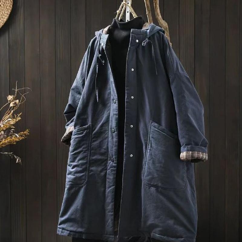 

Women Vintage Hooded Warm Winter Parkas Button Pockets Coats Soft Chinese Style Parkas One Size