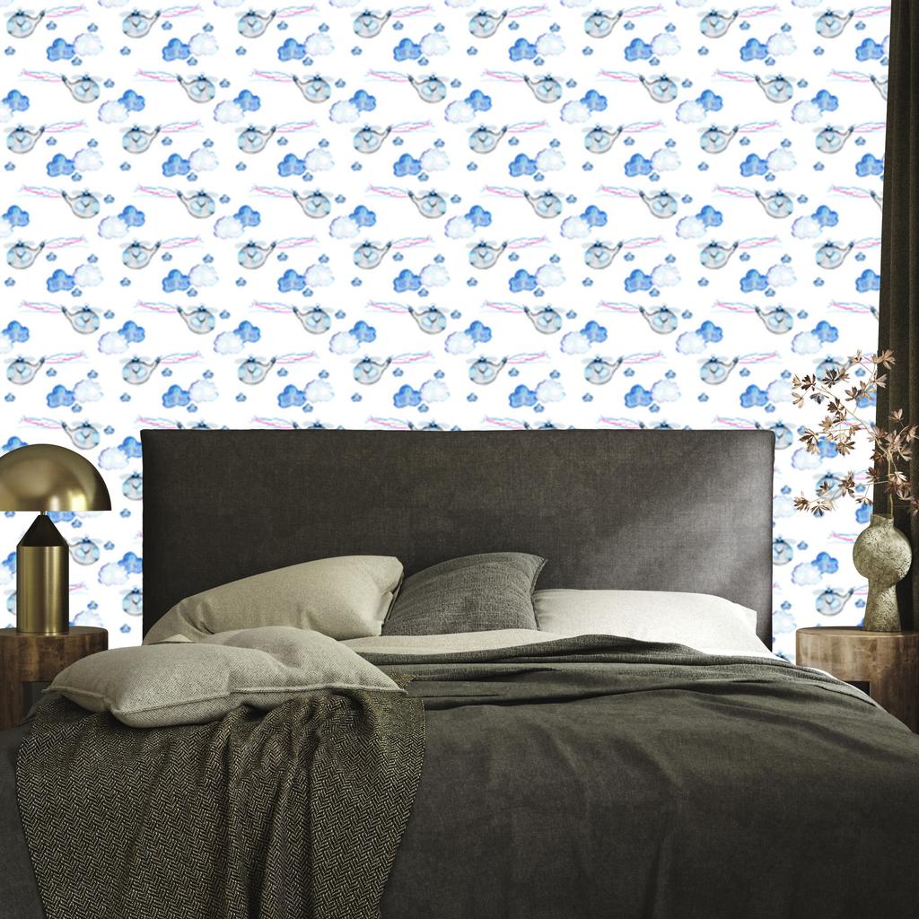 Watercolor Helicopters Wallpaper for Living Room and Bedroom 50x1000