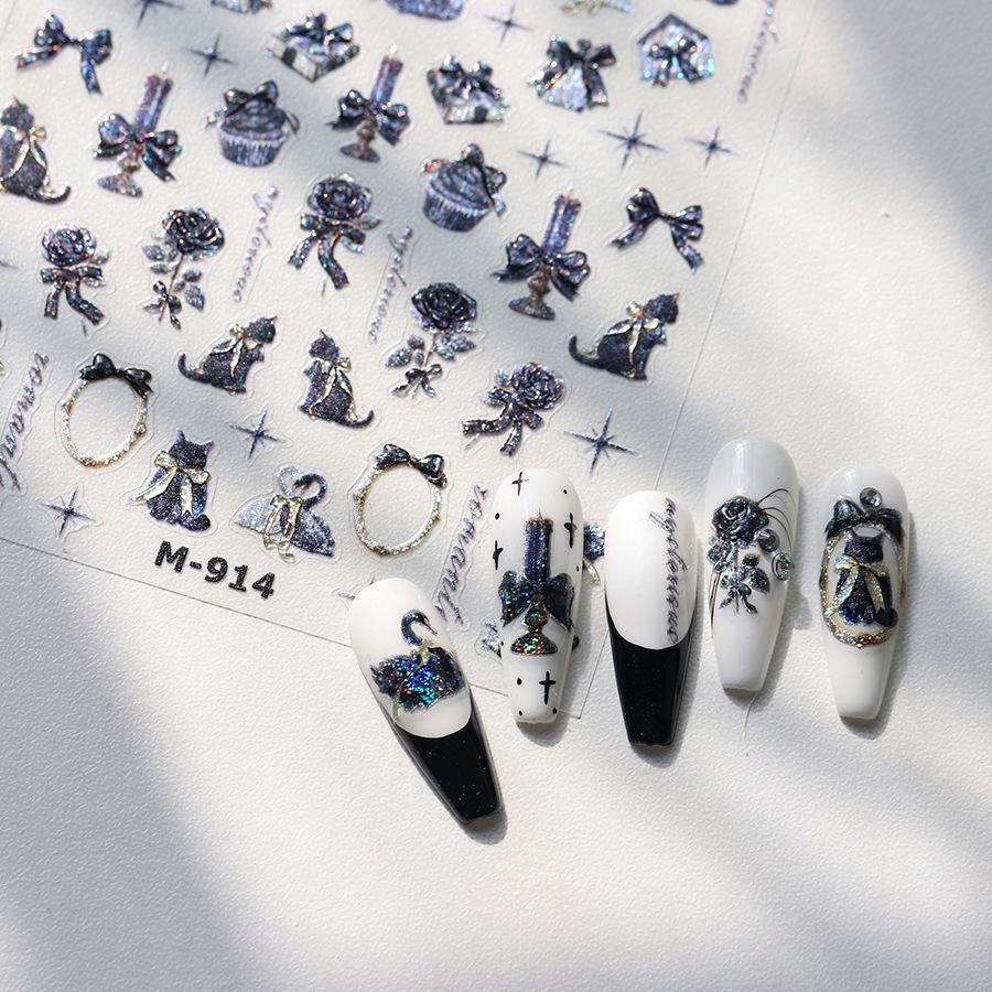 

Matte Rose Silver Nail Stickers with Jelly Glue Series (M-914)