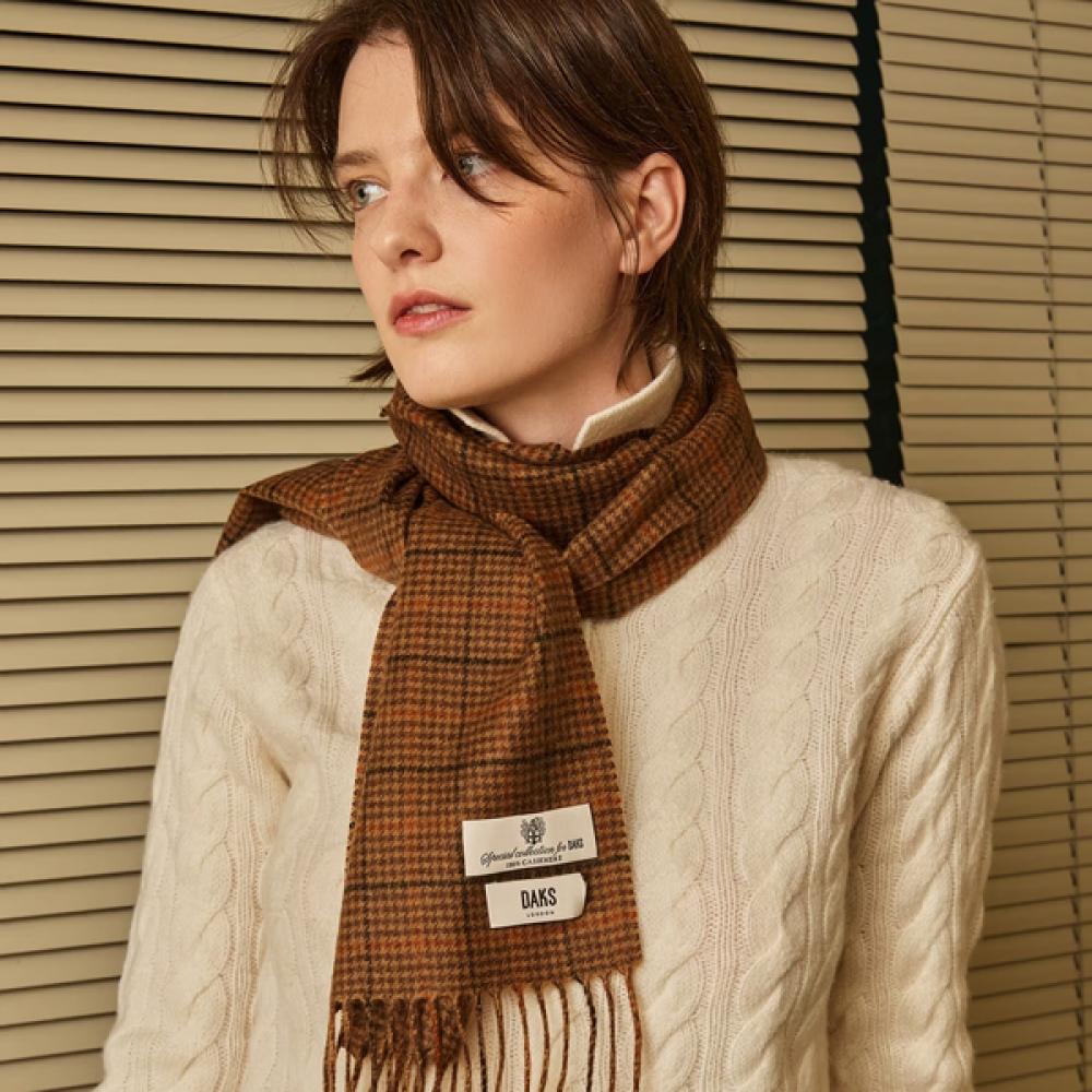 Daks Brown Check Cashmere Scarf Unisex Dbmu5f991w3 Single option