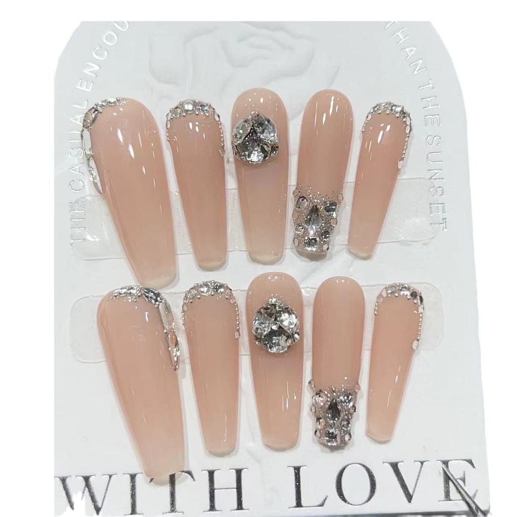 Pure Desire Style Wear Armor Handmade Gentle Nude Color Light Luxury Broken Diamond Nail Art Permanent Removable Nail Piece