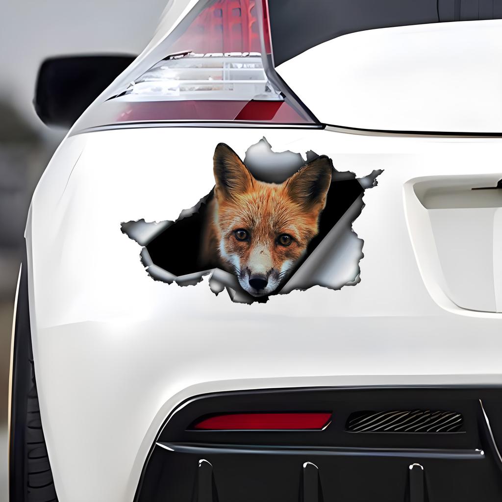 Cute Fox 3D Vinyl Car Sticker, Fun Insurance Bumper Sticker for Cars, Trucks, Motorcycles, Walls, Windows, PVC Material