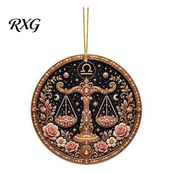Acrylic Constellation Pendants 2D Flat Pearl Painting Ornament, Double Sided Zodiac Theme Hanging Gem Home Ornament Art Craft, Rhinestone Beads