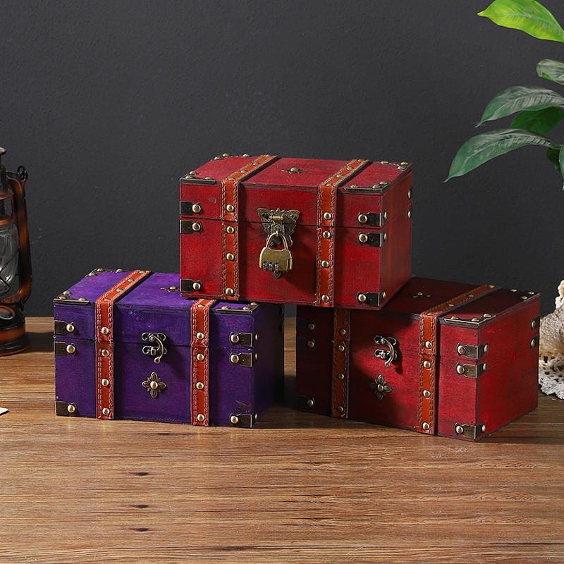 Wooden Storage Vintage Box With Lid For Desk And Shelf Organization Decoration