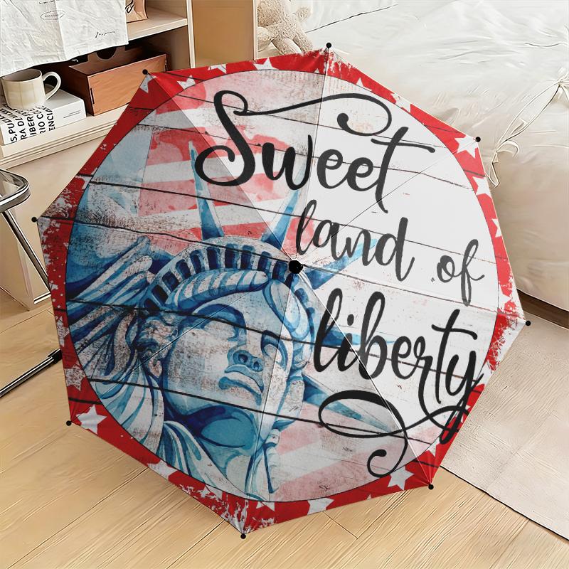 1 Stück Patriotische Statue of Liberty Regenschirm Tragbarer Faltregenschirm Eisenrahmen Rippenstruktur Außen-Heim-Regenschirm