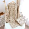 Women's Retro Lapel Cardigan Pajama Set - Long Sleeve, Long Pants, Loose Fit, Plus Size, Perfect for Autumn and Winter