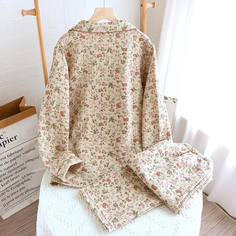 Women's Retro Lapel Cardigan Pajama Set - Long Sleeve, Long Pants, Loose Fit, Plus Size, Perfect for Autumn and Winter