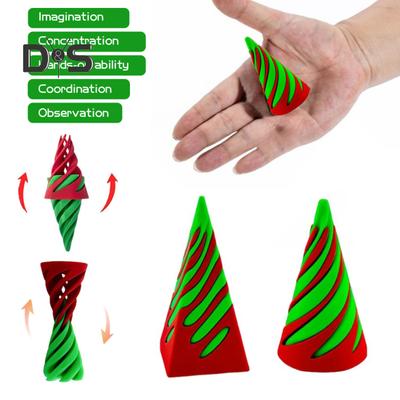 2Pcs 3D Printed Spiral Cone Toy Impossible Pyramid Passthrough Sculpture Vortex Thread Illusion Stress Relief Kids Adults Mini Spiral Cone Fidget Toy