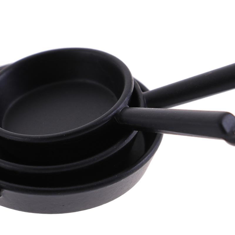 Vintage 3Pcs Miniature Kitchenware Set Alloy Pots Pans For 1/12 Dollhouse