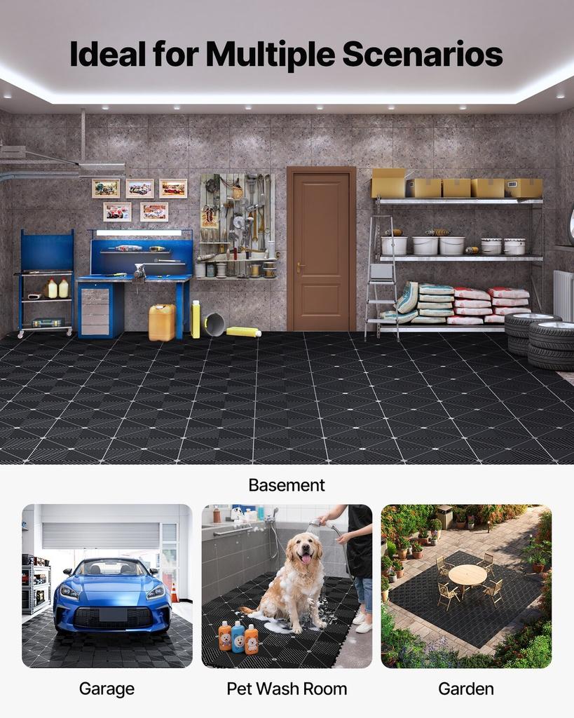 Interlocking Drainage Mats, 310 X 310 Mm, Modular Garage Flooring Tiles, Non-Slip PP Drainage Floor Tiles, Self-Draining, Easy Installation, for
