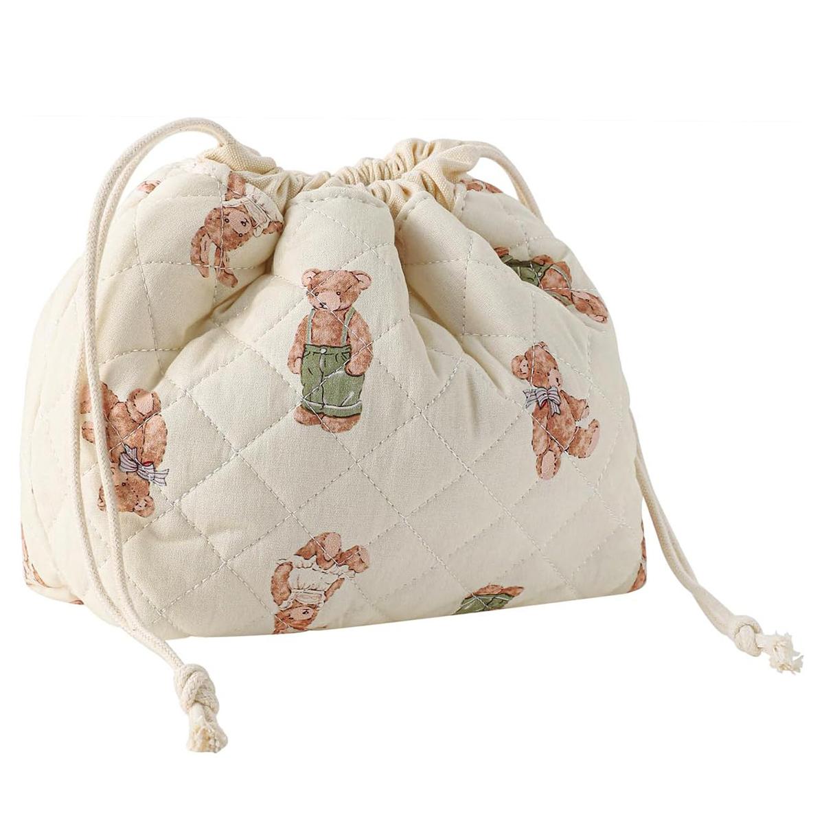 

Хлопковая стеганая косметичка на кулиске с подкладкой из парусины, эстетичная, милая, дорожная сумка для туалетных принадлежностей, подарочный мешок на кулиске для женщин и девушек