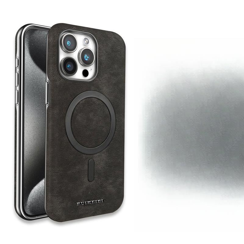 Suitable for Apple 15promax Phone Case, Suede IPhone14 Full Cover, Magnetic Attraction 13 Business Men's Electroplated Leather Case