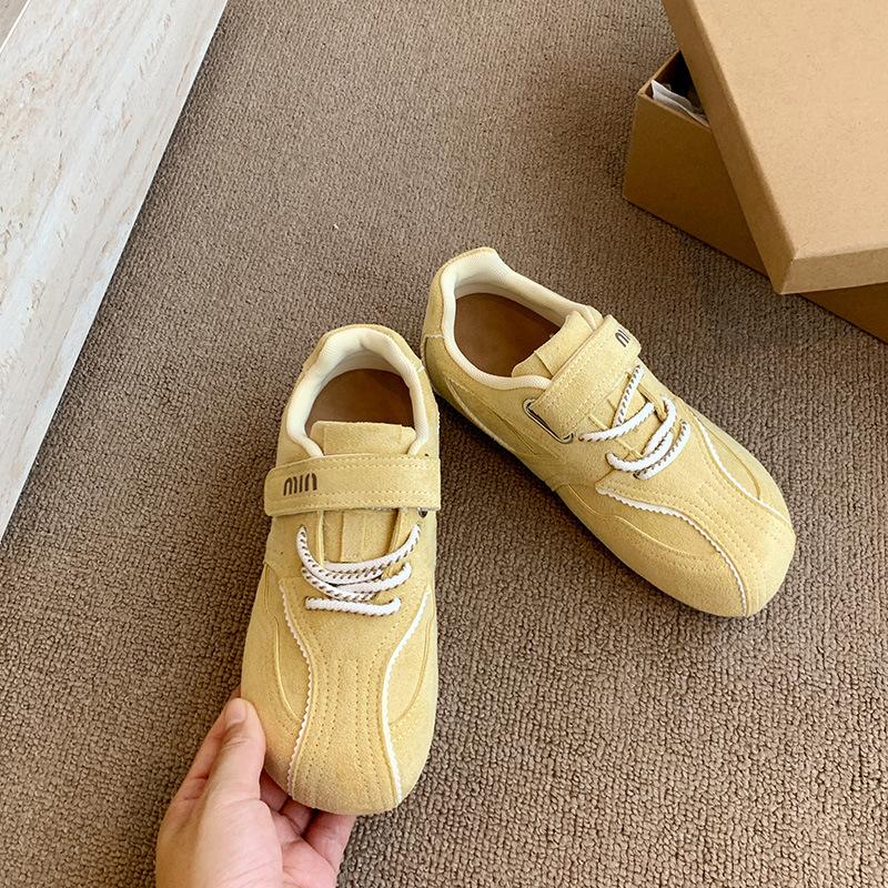 Yellow women's flat-bottomed new summer soft-soled retro casual sports shoes will increase in height within 2025 Velcro German training shoes for wom