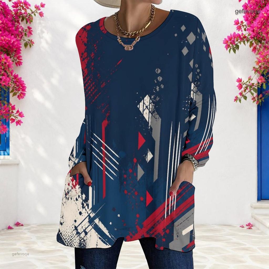 Womens Plus Size Long Sleeve Pocket Tee Loose Casual Soft Daily Wear Top