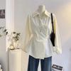 Blouse Jaune Crème à Col et Ceinture à la Taille Manches Longues Chemise Cache-cœur Haut Décontracté Élégant pour Femmes