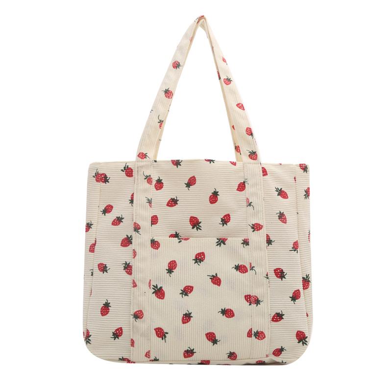 Strawberry Print Chic Hobo Bag Cute Women Tote Bag Stylish Commuting Bag Sweet Style Large Capacity for Outdoor Travel