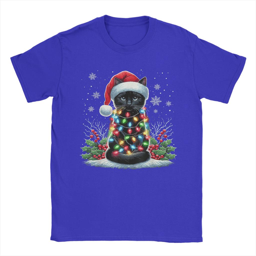 Black Cat Christmas Santa Hat Funny Meowy Cat T-Shirt Man Streetwear T-Shirts O Neck Tee Shirt Hot Sale Oversized Clothing