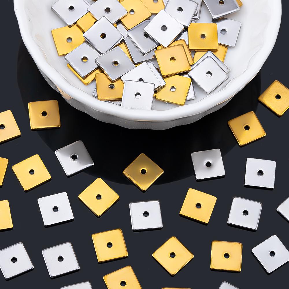 50pcs 8mm Stainless Steel Flat Square Spacer Bead Separator Beads for Bracelet Necklace Jewelry Making Accessories Wholesale