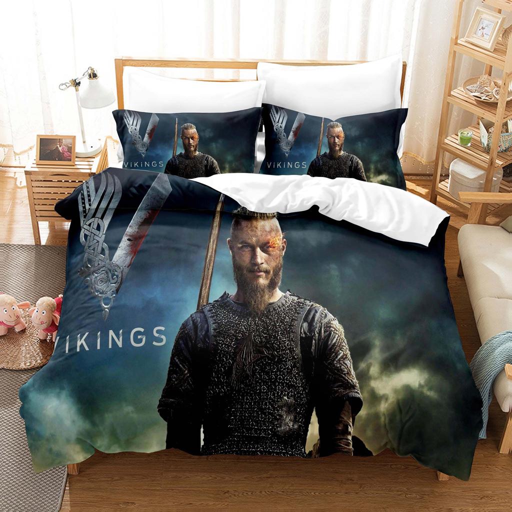 Vikings Bedding Set TV Drama Scene Prints Duvet Cover Pillowcase Quilt Cover For Girls Boys Teen Bedroom Decor Single Double