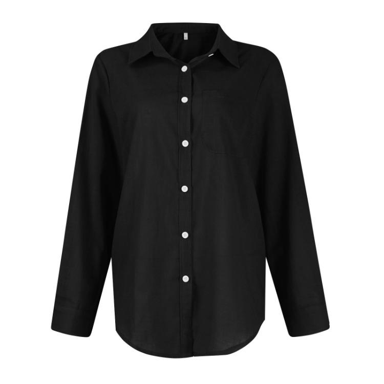 Classic Women's Long Sleeve Cotton Linen Shirt Lapel Button Blouse
