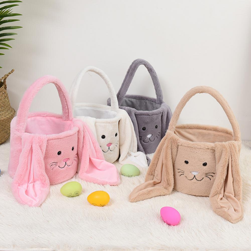 1pc Cute Plush Easter Bunny Basket Lovely Candy Carry Easter Eggs Basket Easter Handbag Bunny Candy Gift Basket