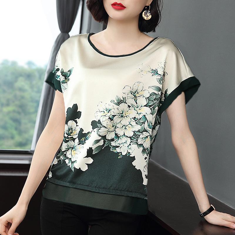 Women's 2023 Summer Loose-Fit Printed T-Shirt, Large Size, Short Sleeve, Belly-Covering, Perfect for Middle-Aged Moms