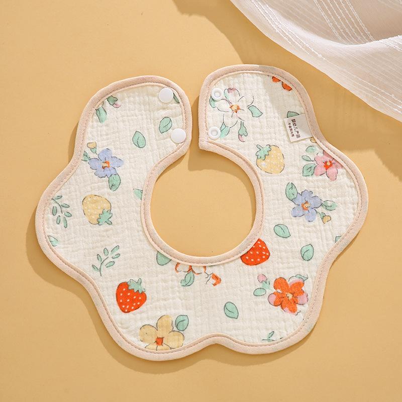 Class A Newborn Baby Saliva Towel Crepe Waterproof Petal Bib Autumn Winter Children Eating Cartoon Cotton Bib