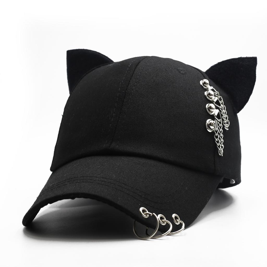 New Parent-child Metal Decorative Baseball Cap Personalized Ears Iron Ring Cap Female Street Couple Hip-hop Hat