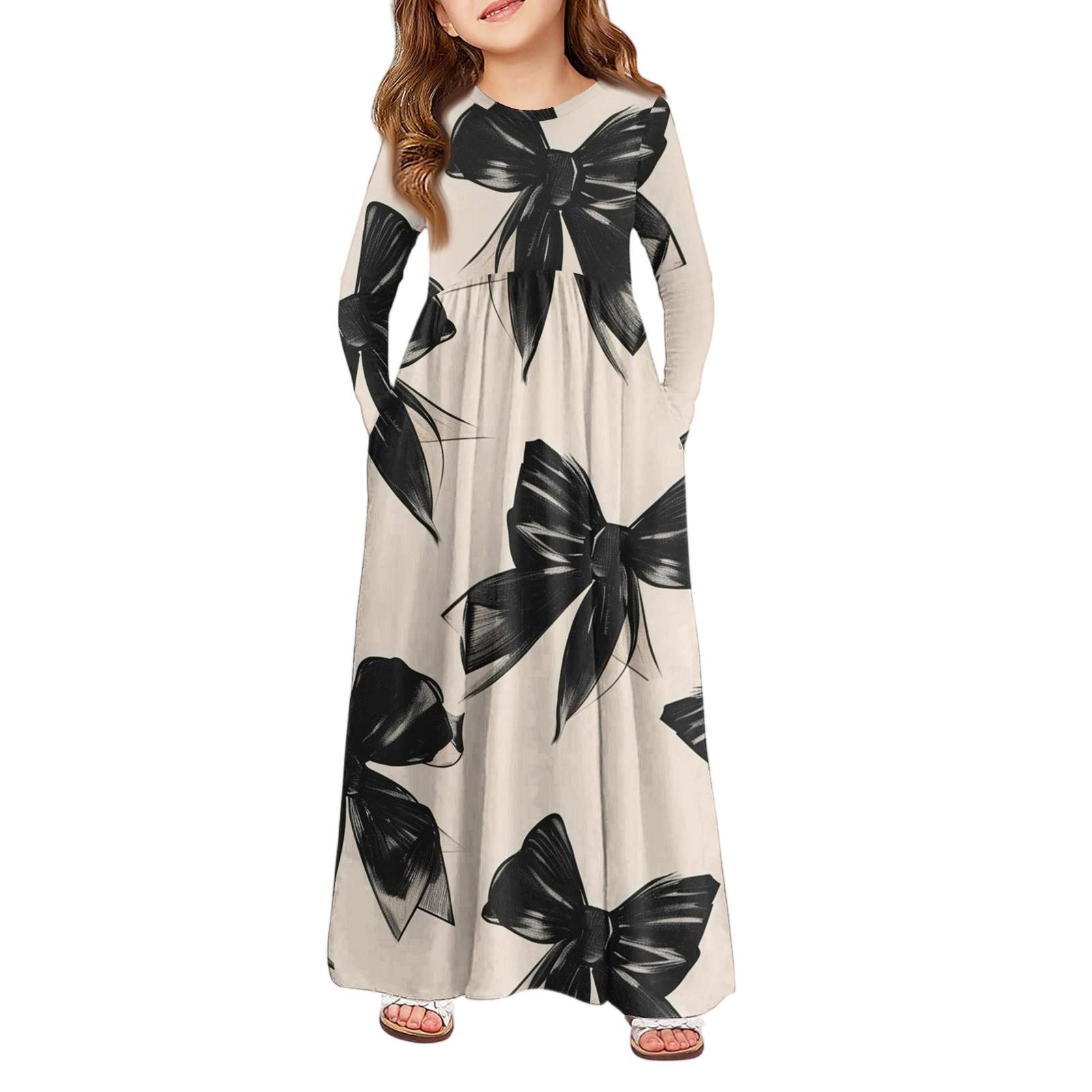 

Девичье платье макси - Платье с длинным рукавом и карманом 110