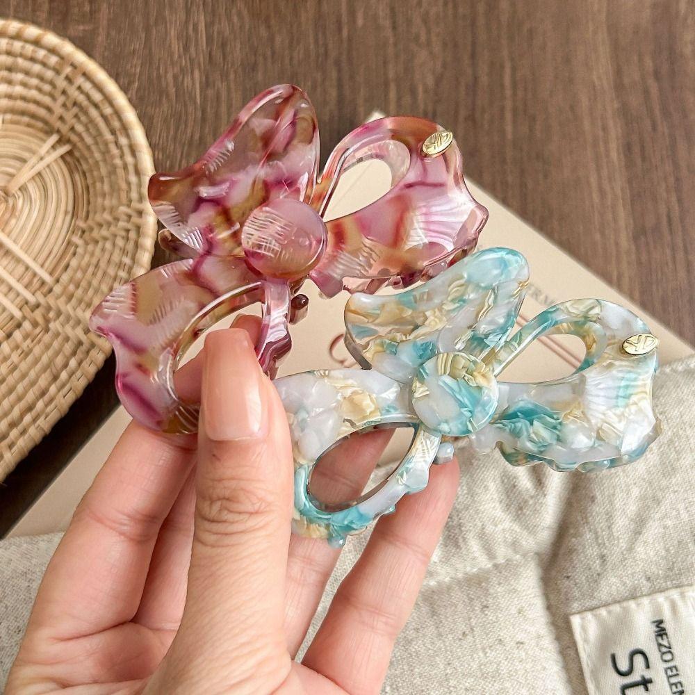 Retro Bowknot Barrettes Sweet French Shark Clip Vintage Bow Acetic Acid Hair Claw  Daily