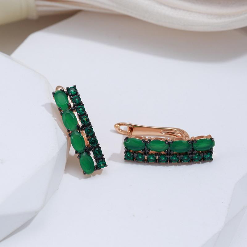 Kinel Green Opal Zircon Luxury Earrings For Women Black Plating Rose Gold Color Fine Jewelry