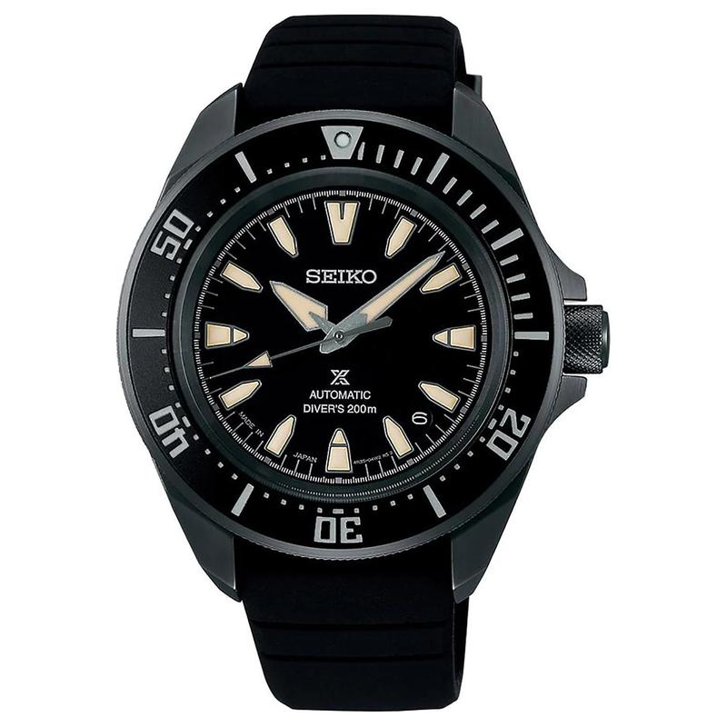 SEIKO PROSPEX SAMURAI DIVER series 200 meters waterproof automatic/manual mechanical movement silicone strap 41.7mm men s watch black dial SBDY133 чёрный