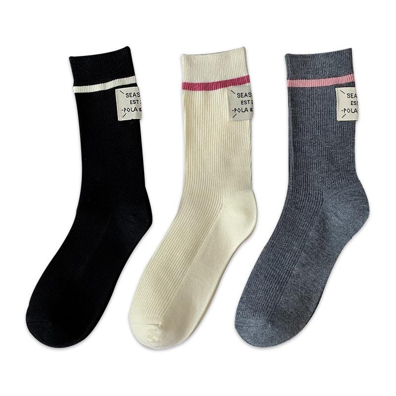 Multicolored Wool Mid-calf Socks for Women In Autumn and Winter, Thickened and Warm Striped Heels with Fabric Labels