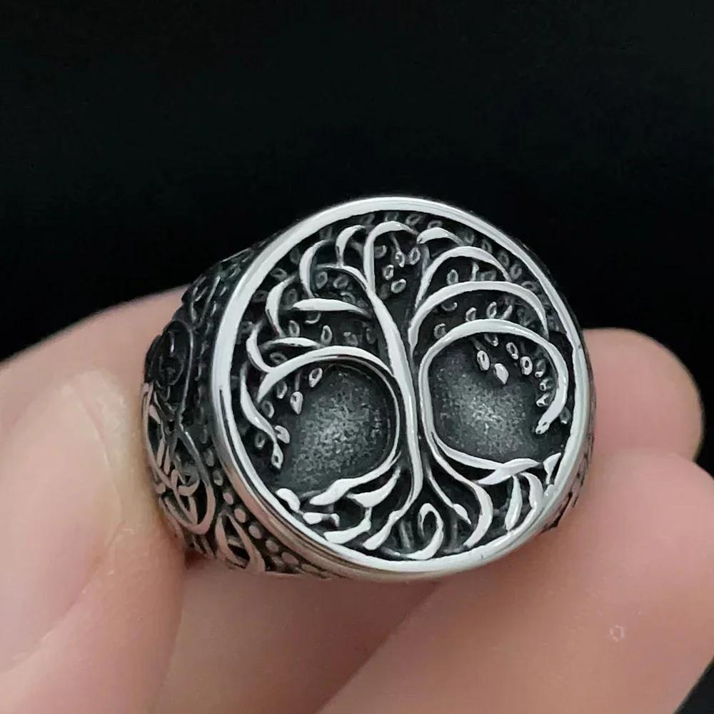 Vintage Viking Men Rings Stainless Steel Ethnic Belief Nordic Odin Compass Tree of Life Valknut Ring Amulet Jewelry