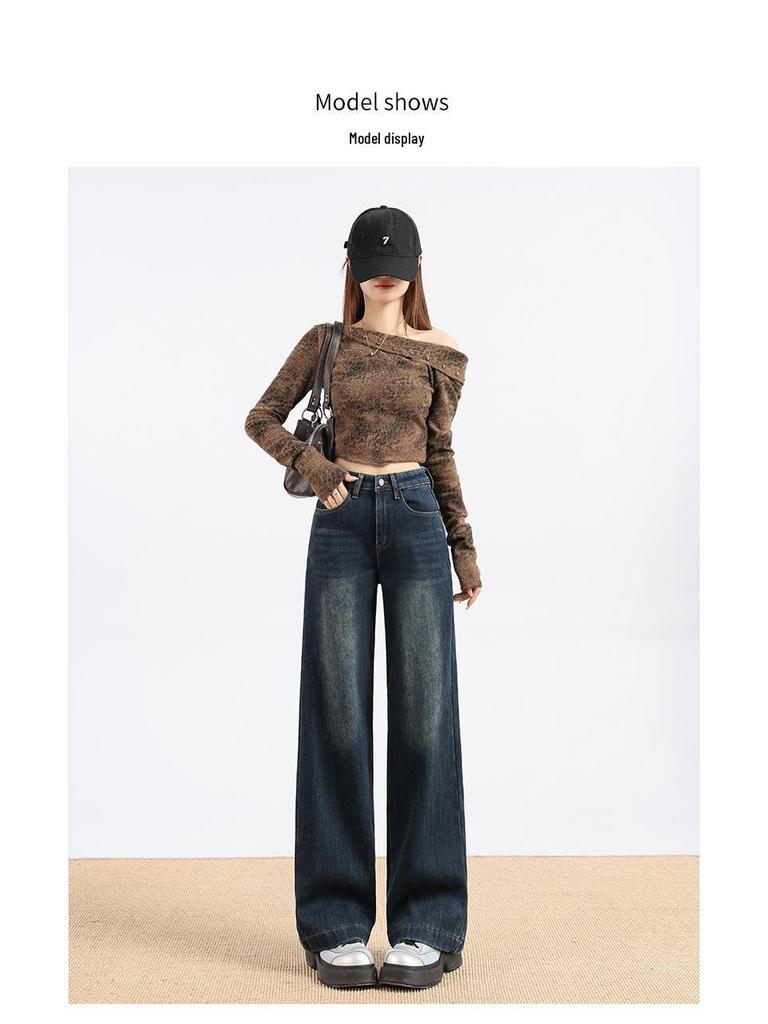 Petite Women's Fleece-Lined Wide-Leg Jeans: Slim-Fit, Stretchy, Fashionable, and Personalized for Autumn/Winter.