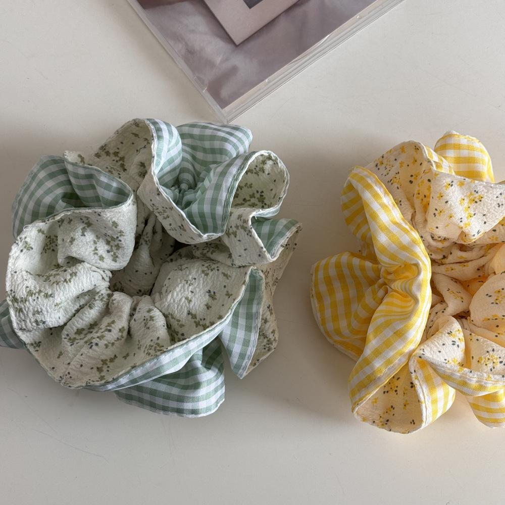Korean-Style Checkered Floral Waist-Cinching large Intestine Circle Hair Circle, Checkered Bun Hair Rope Sweet Hair Accessories