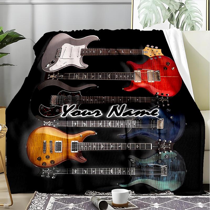 1PC Custom Name Guitar Collection Artwork outdooor Flannel blankets Patterns Throw Blanket All-Season Soft Gift for Couch, Bed, Camping gifts