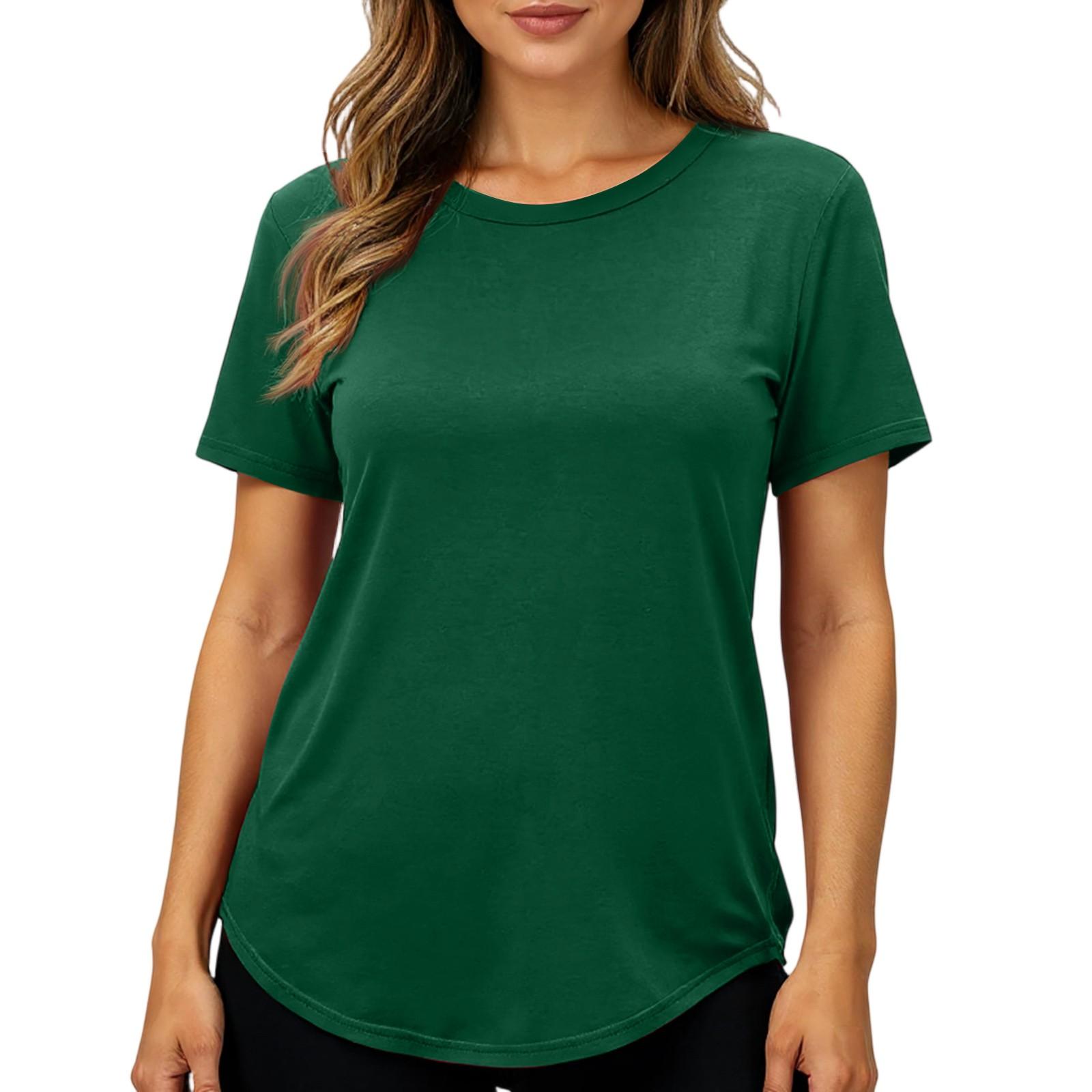 

Women s Solid Color Round Neck Short Sleeved Top XL