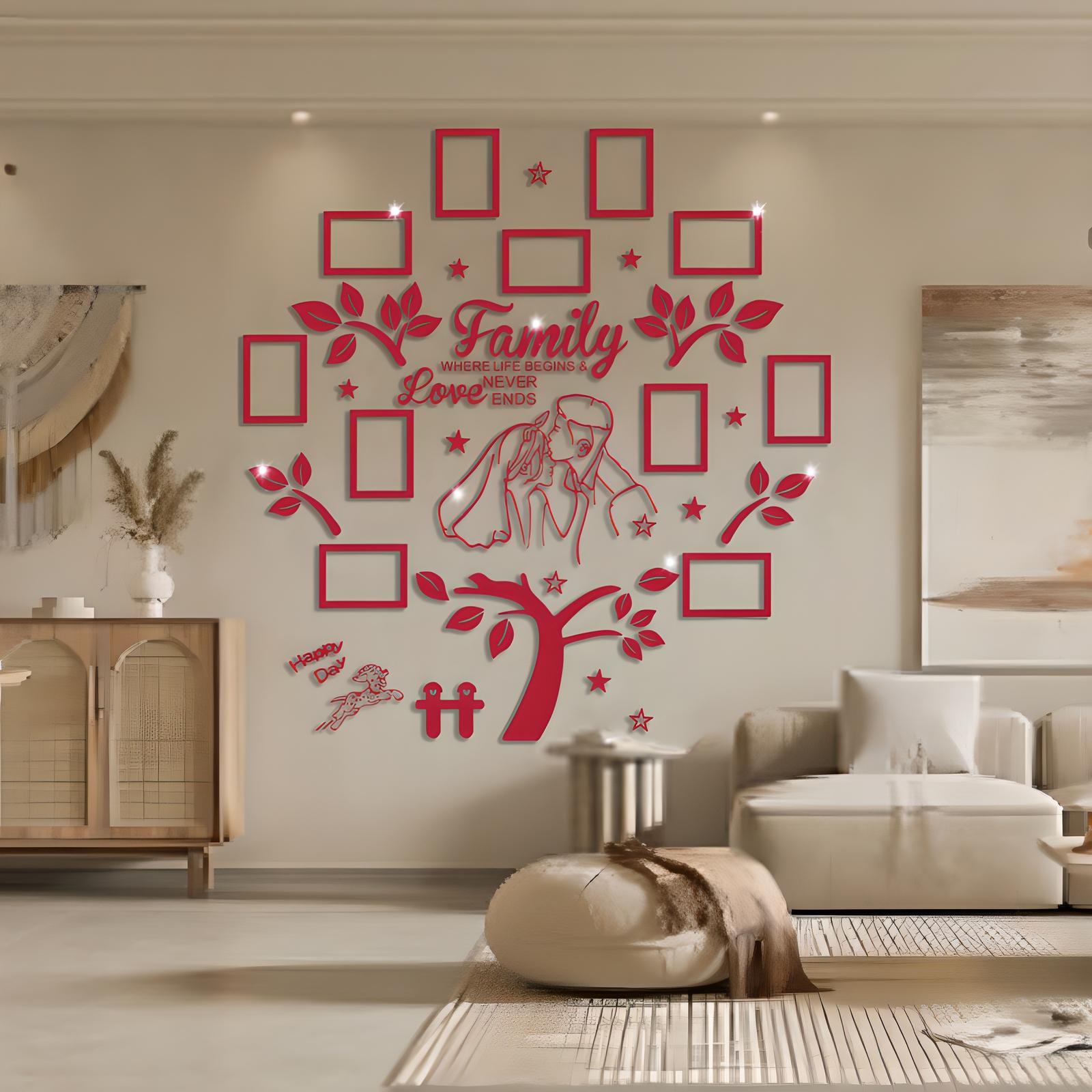 

Свадебная пара Акриловое семейное фото Дерево Наклейки на стену для гостиной DIY Фоторамка Наклейка Искусство Дерево Домашний декор 125x120см 125x120cm