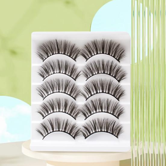 Yousheng 5 Pairs False Eyelashes All-match Natural Long 3D Mink Lashes Curling Fake Eye Lashes Makeup Tool for Party