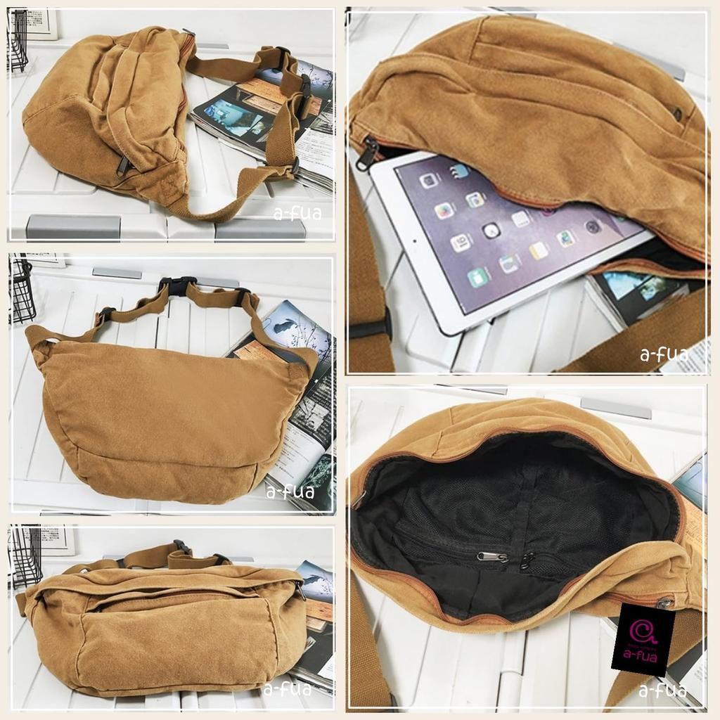 Messenger Crossbody Canvas Sling Large Canvas A-fua Bag, Bag, Capacity, (Dark Green)