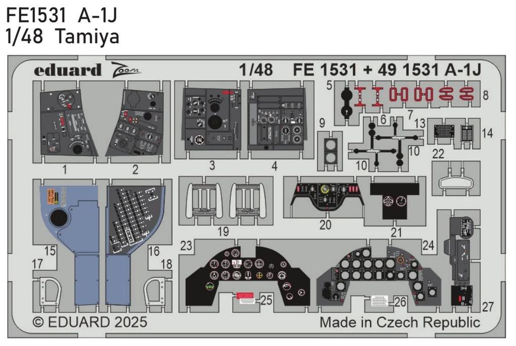 Eduard 1/48 Zoom Series A-1J Skyraider Etching Parts (for Tamiya) Plastic Model Kit Parts EDUFE1531 (Airplane)
